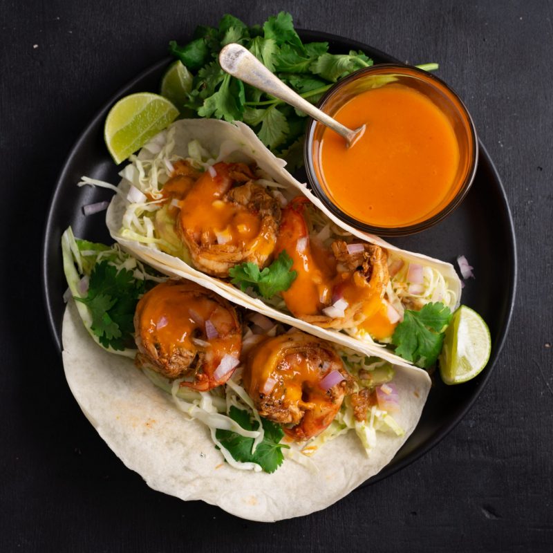 Wok-flamed Tequila Shrimp Tacos