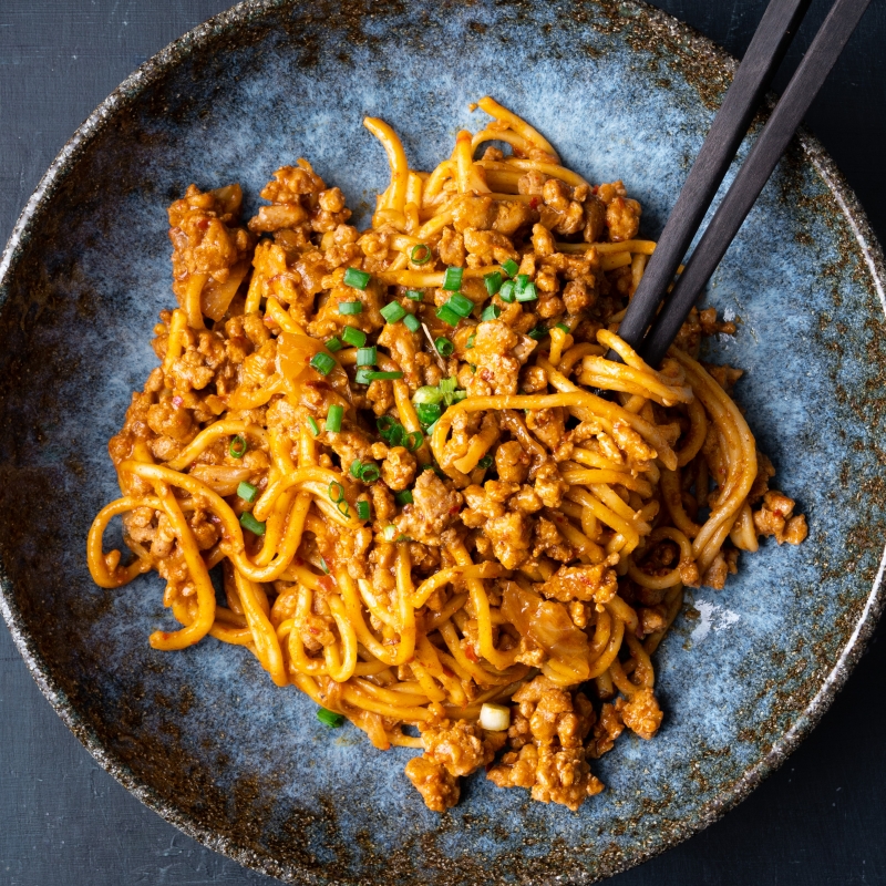 Spicy Kimchi Pork Noodles