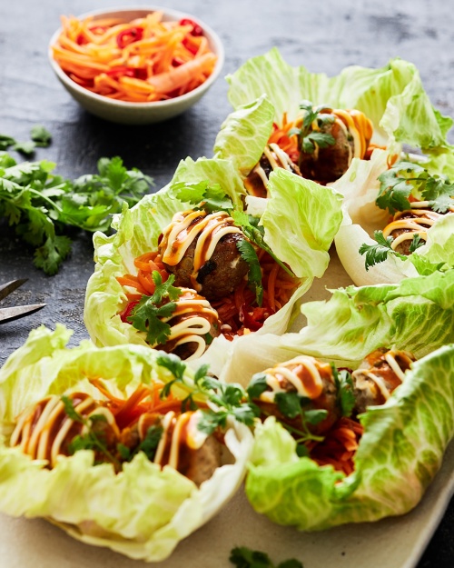 Banh Mi Meatball Lettuce Cups