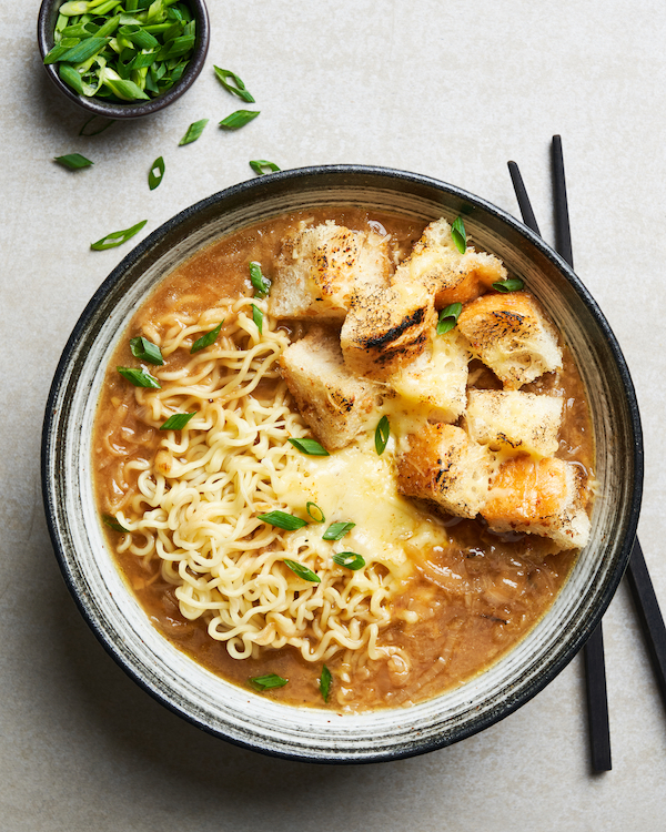 Cheesy French Onion Ramen Noodle Soup