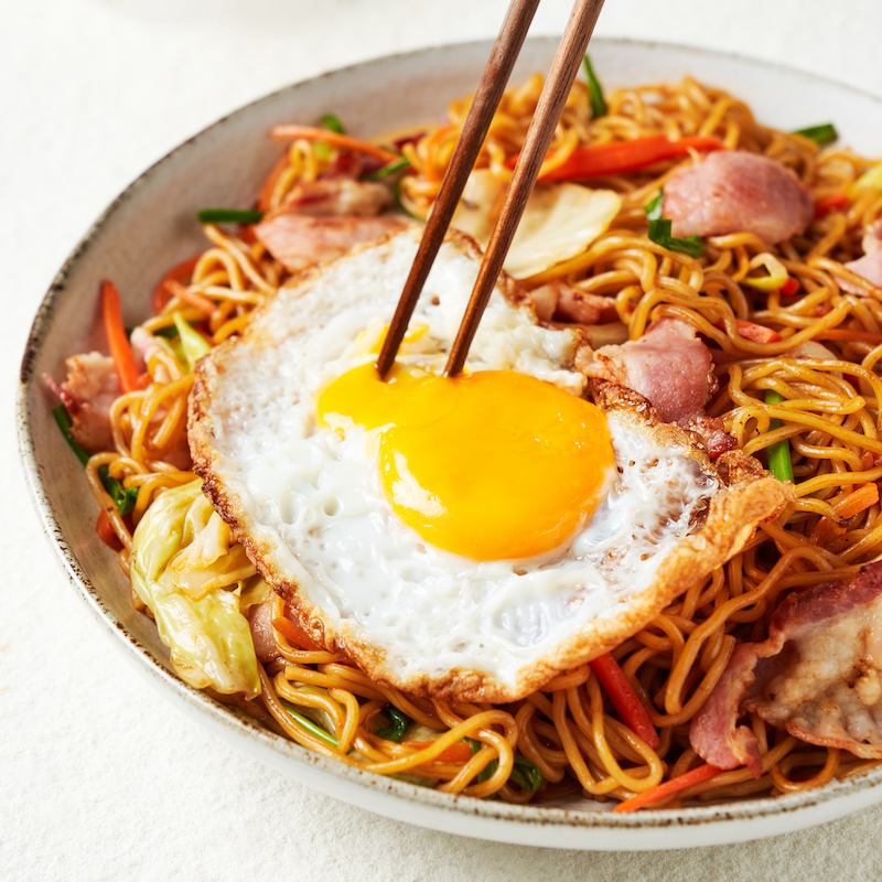 Feel-Good Eggs and Bacon Yakisoba