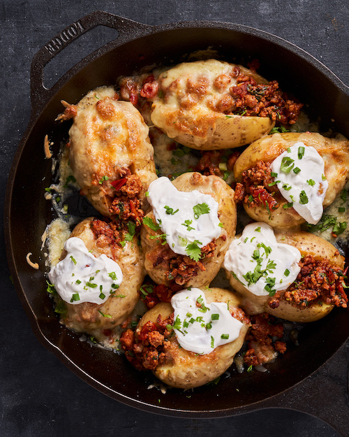 Cheesy Gochujang Baked Potatoes