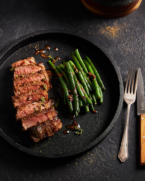 Pepper steak with garlic-miso butter