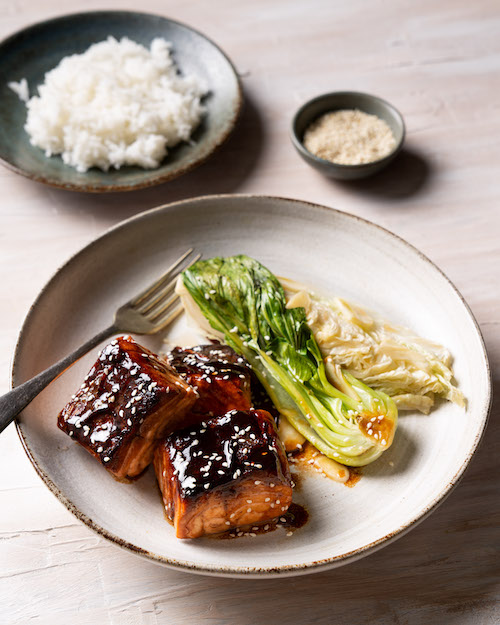 Red-cooked Salmon with Asian Greens