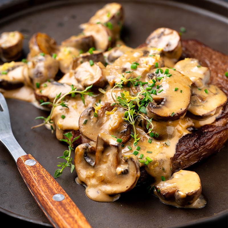 Steak & Creamy Miso Mushroom Sauce