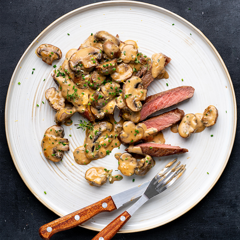 Steak & Creamy Miso Mushroom Sauce