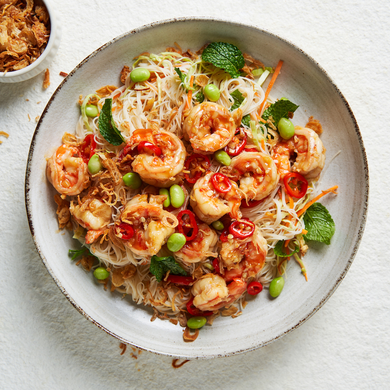 Sticky Honey Prawn Noodle Salad